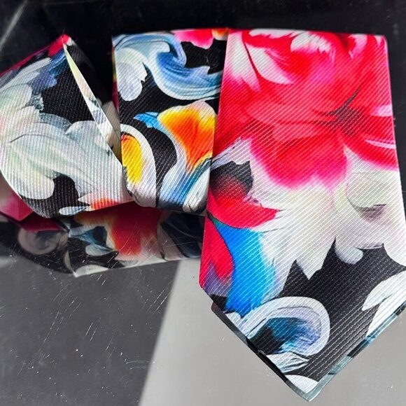 Baroque Floral Tie Retro Designer Menswear Tie Necktie Black Pink Rococo - Picture 4 of 7